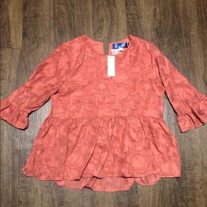 Franchesca’s Coral Peasant Shirt Top Rose Blouse M